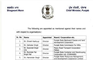 Punjab government appoints chairman, vice-chairman, director and members of various departments