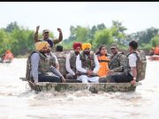 CM visits flood-affected areas of Ferozepur by boat to assess the ground situation