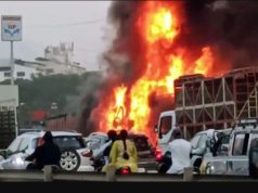 Seven killed, 15 injured as container trucks catch fire on Mumbai-Bengaluru highway