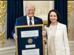 Venezuelan opposition leader Maria Corina Machado presents Nobel medal to Donald Trump at White House