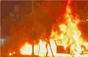 BMW car gutted in sudden fire on Ludhiana’s Ferozepur Road, occupants escape safely