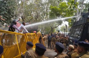 AAP’s major protest with band-baja outside Partap Singh Bajwa’s residence against Congress for mocking Dalits & working class