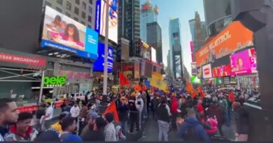 Pro-Khalistan protesters protest at New York’s Times Square